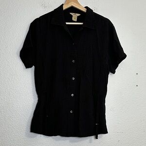 Woolrich Women’s Size Large Short Sleeve‎ Crinkle Gauze Top Belt Minimalist Work